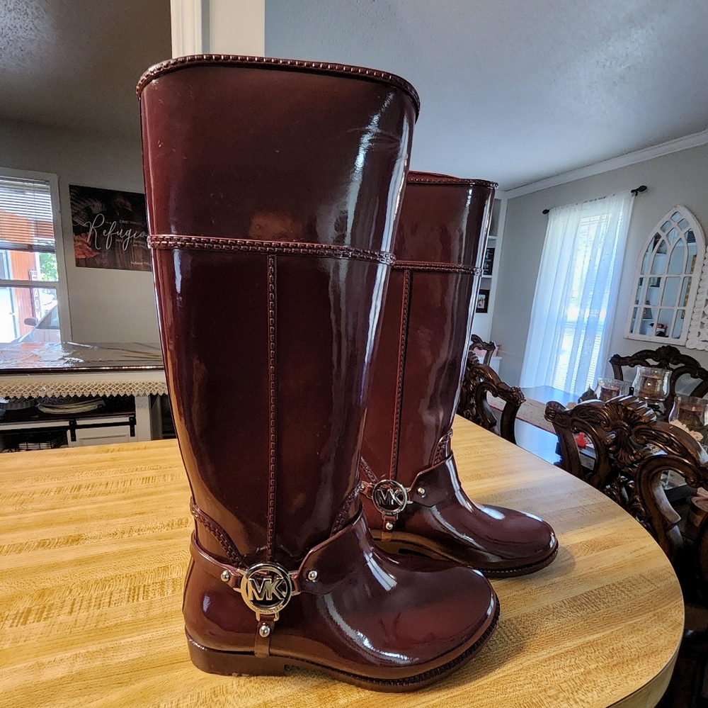 Michael Kors Glossy Maroon Rain Boots